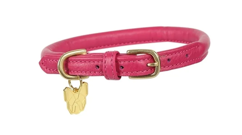 Digby and Fox Rolled Leather Dog Collar in Pink
